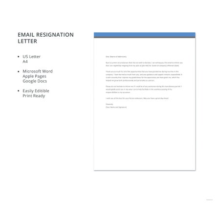 Email Resignation Letter Template