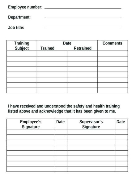 Employee Training Record Sheet