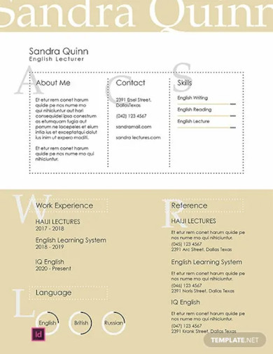 english lecturer resume template
