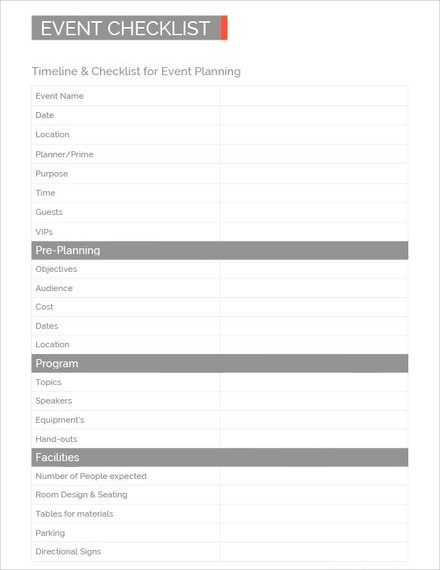 event planning checklists
