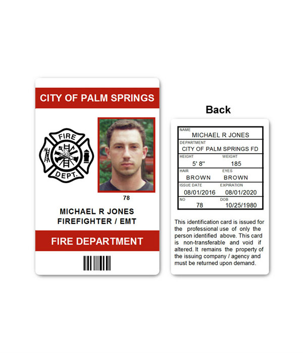 fire department emt pvc id card
