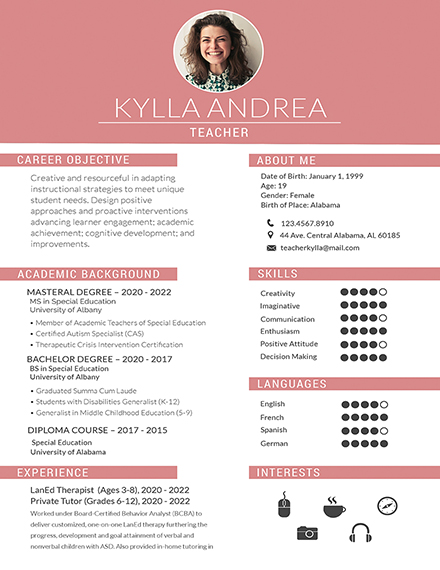 Fresher Teacher Resume Template