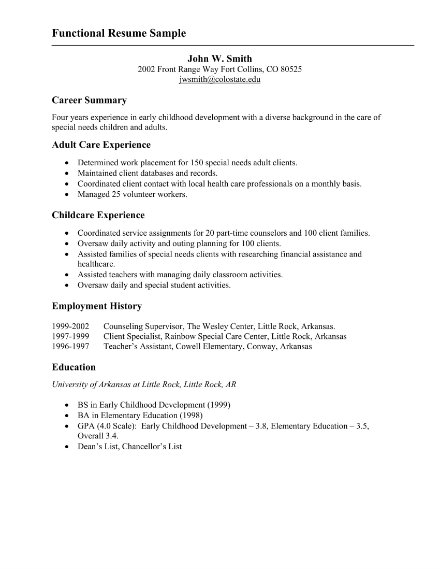 Functional Resume Sample