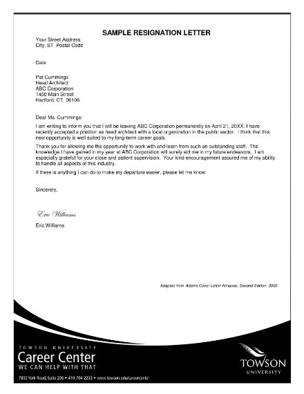 generic resignation letter