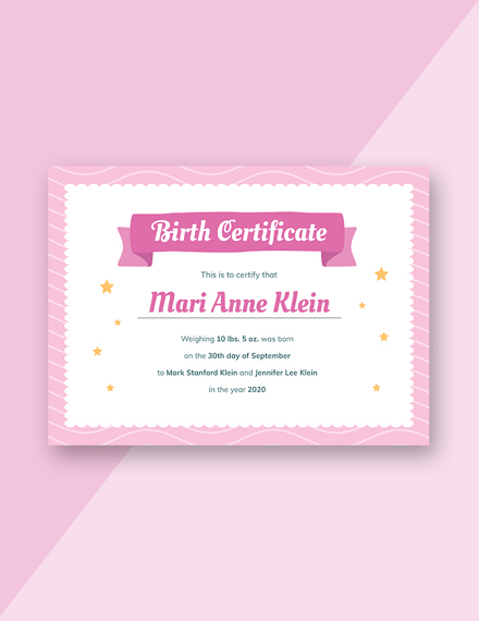 girl birth certificate sample