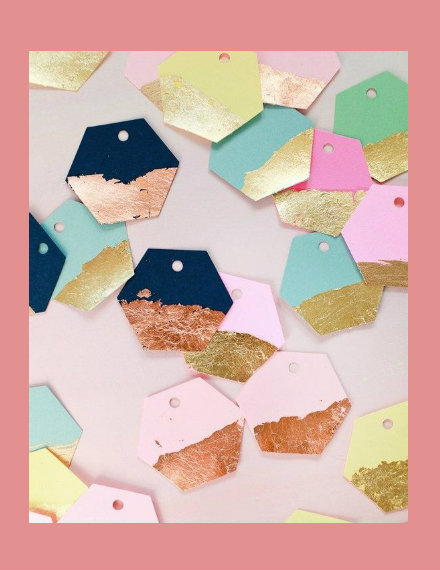 gold and copper leaf hexagon gift tags