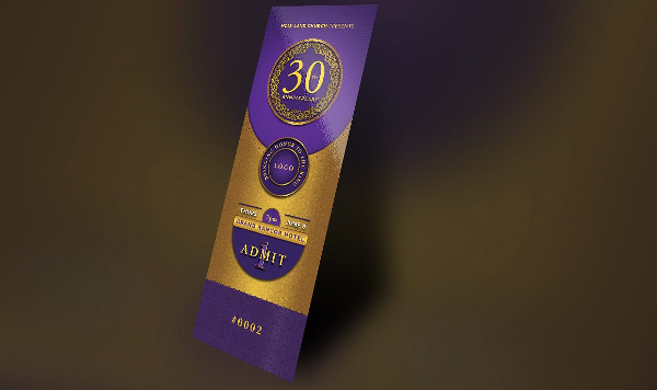 Gold and Violet Anniversary Ticket Example