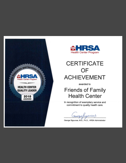 HRSA Certificate of Achievement