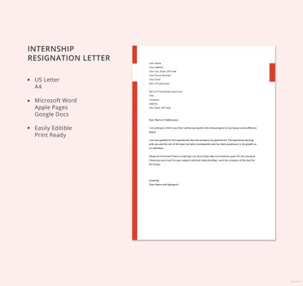 Internship Resignation Letter