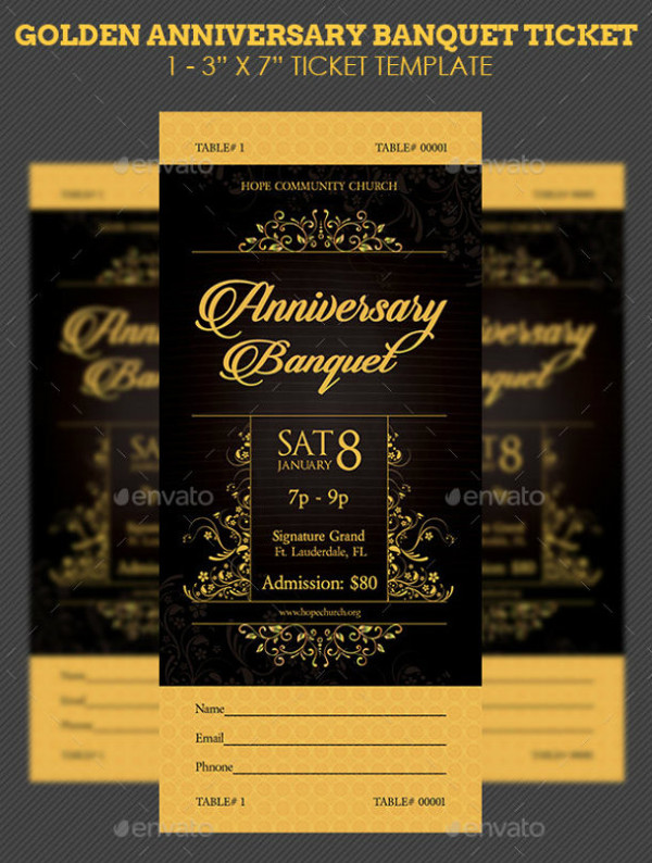 Intricate Golden Anniversary Banquet Ticket Example