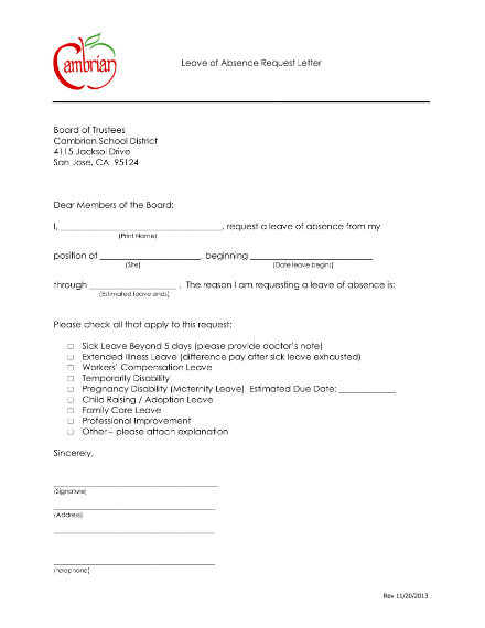 leave of absence request letter