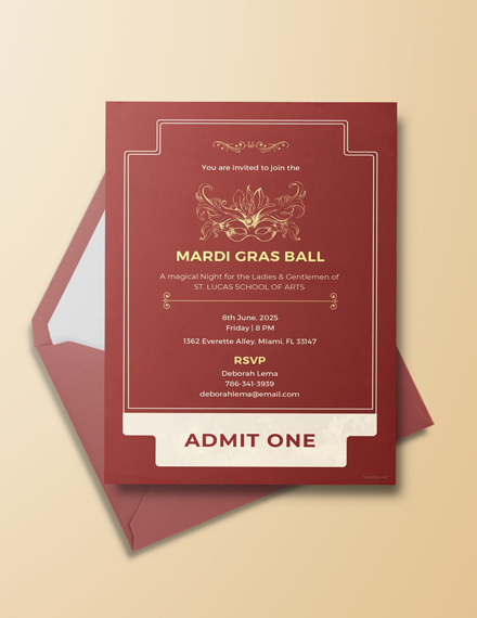 mardi gras style ticket invitation template