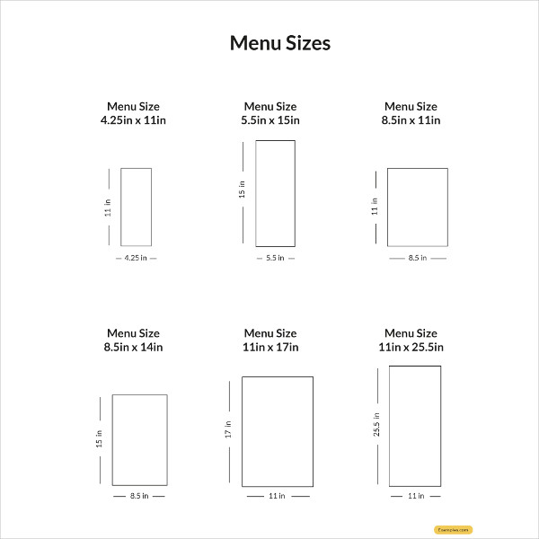 menu sizes