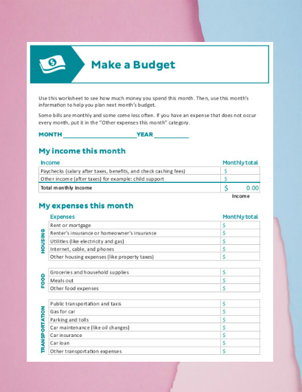 monthly budget sheet template