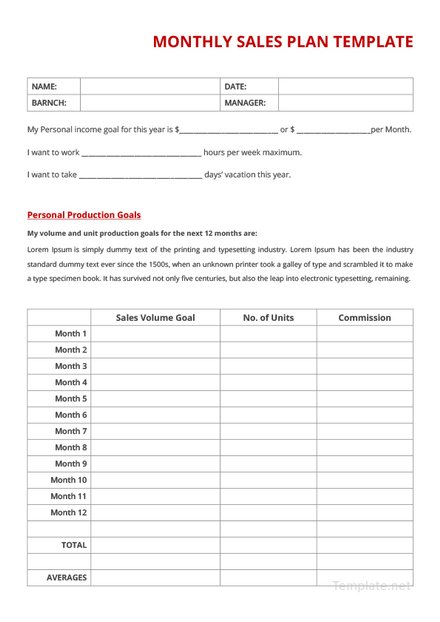 Monthly Sales Plan Design