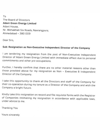 non executive resignation letter