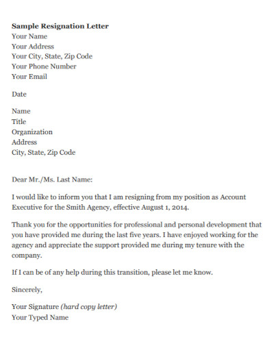 organization resignation letter