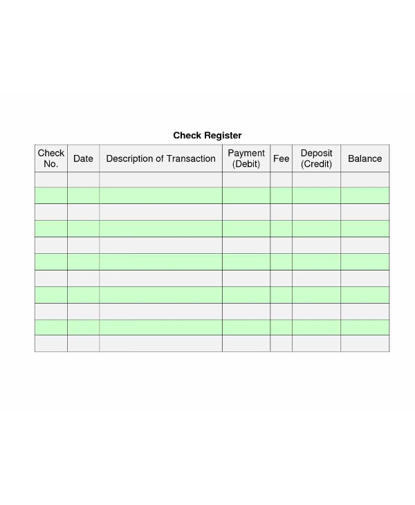 personal checkbook register sheet example