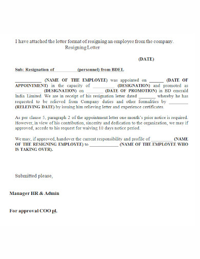 personnel resignation letter