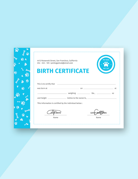 pet birth certificate design