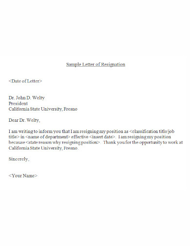 president resignation letter in doc
