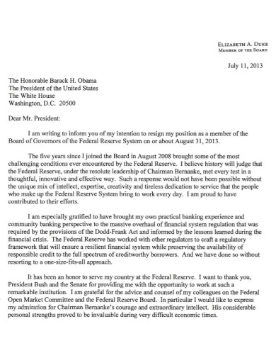 president resignation letter