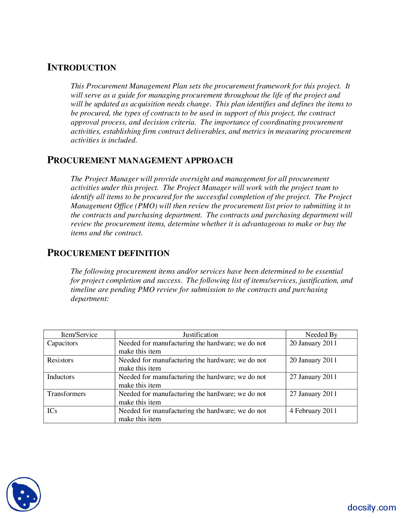 Procurement Management Plan 10 Examples Format Pdf Examples