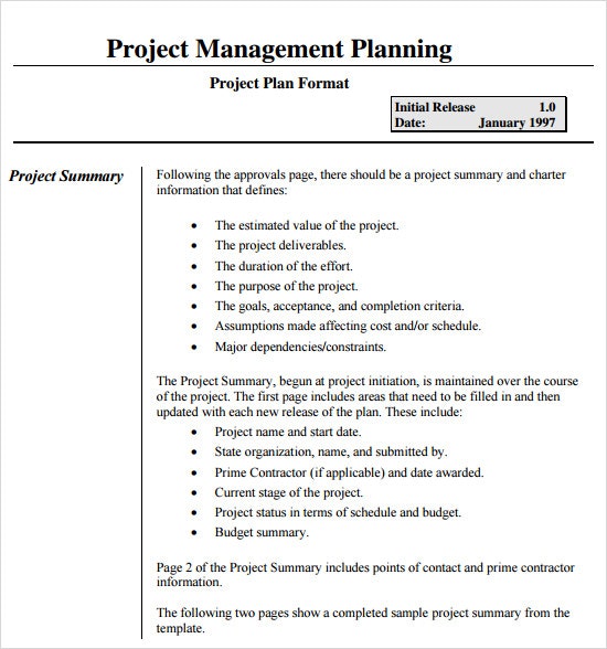 Project Management Planning Format