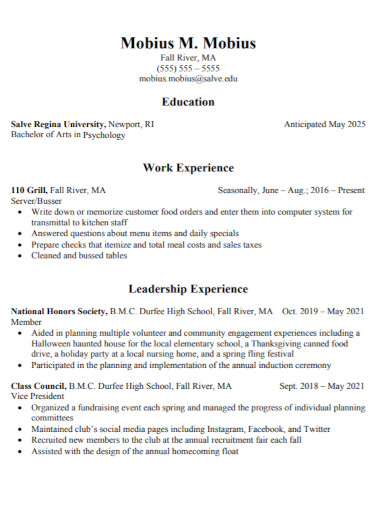 psychology student resume