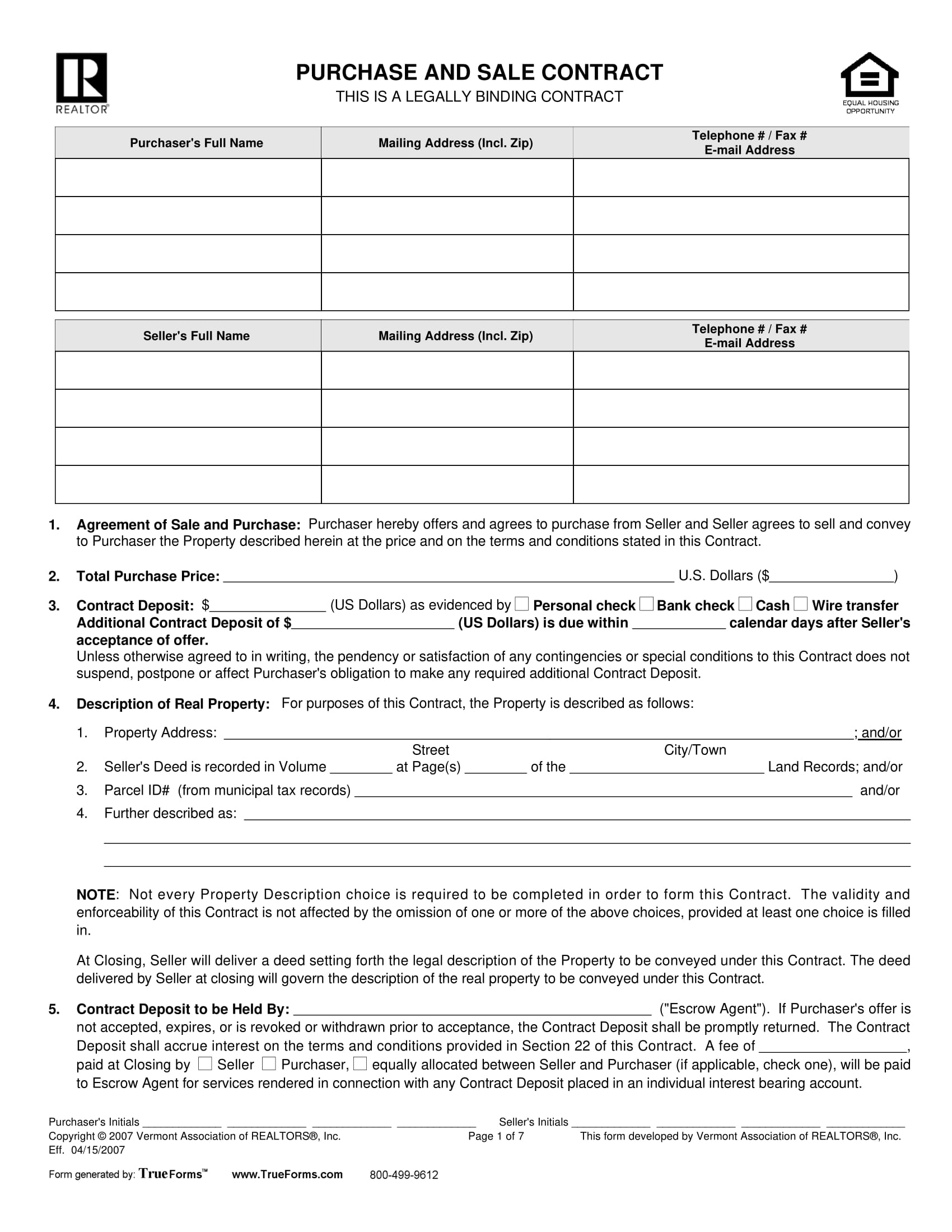 Purchase And Sale Agreement Examples