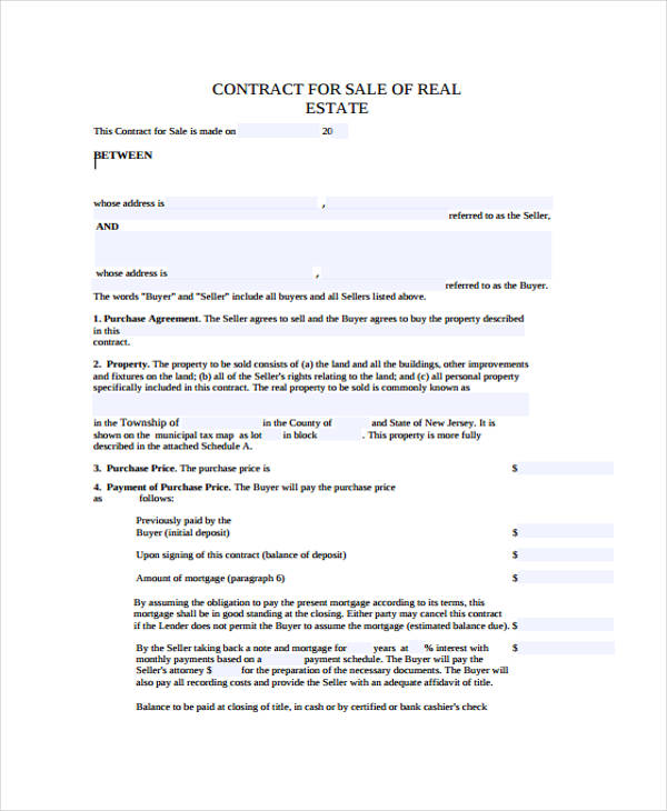 real estate for sale by owner contract template example