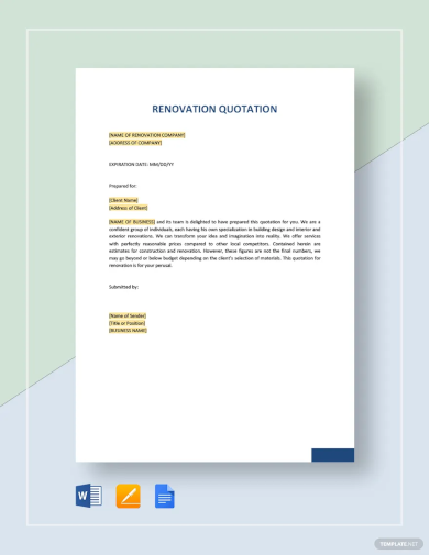 Renovation Quotation Template