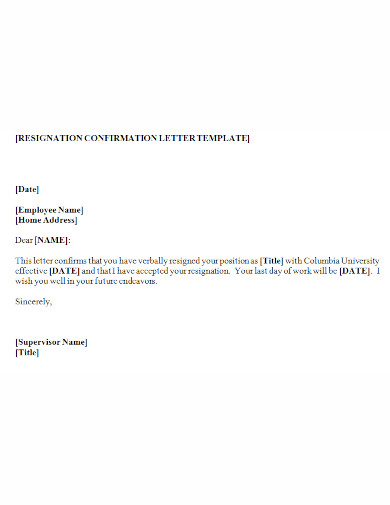 resignation confirmation letter