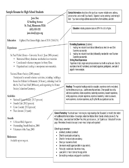 resume for high school students