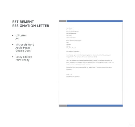 Retirement Resignation Letter Template