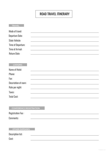 Road Trip Itinerary Template