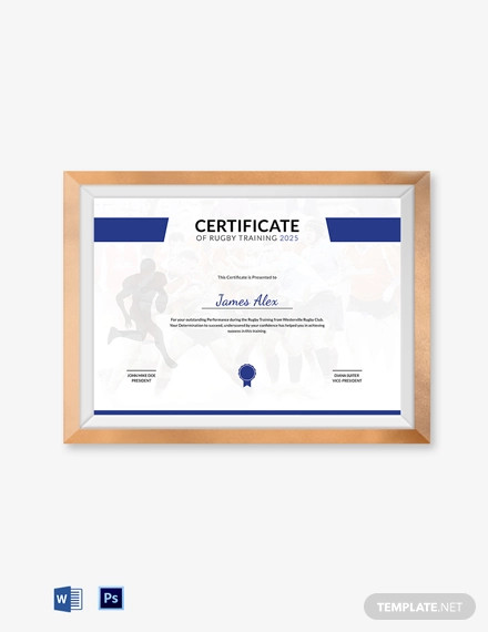 rugby training certificate template
