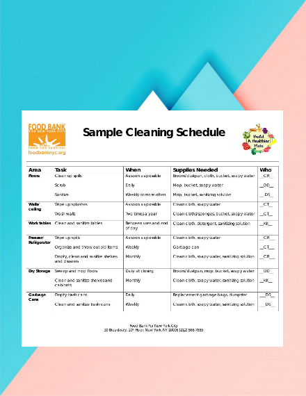 sample cleaning schedule