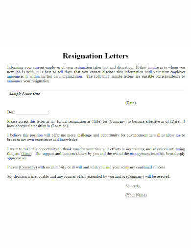 sample resignation letter in doc