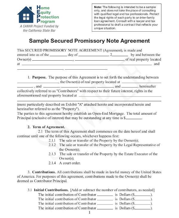 Sample Secured Promissory Note Agreement