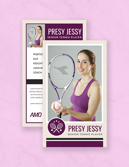 senior tennis trading card design