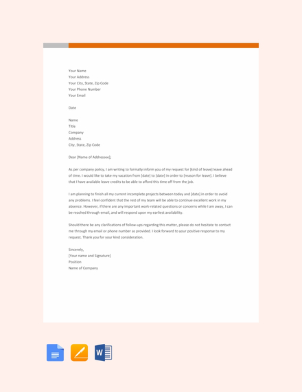 Leave Letter 14 Examples Format Sample Examples