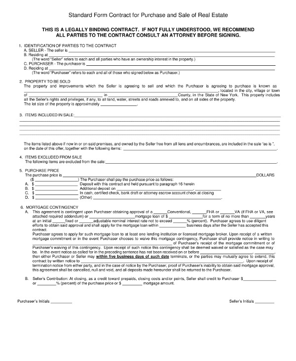 standard real estate purchase contract example1