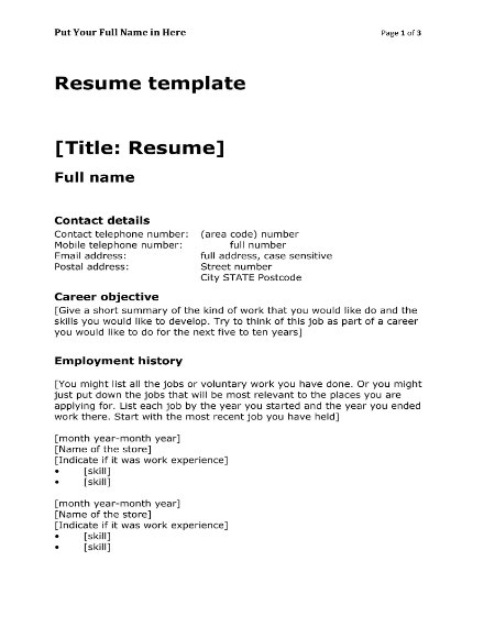 standard resume format