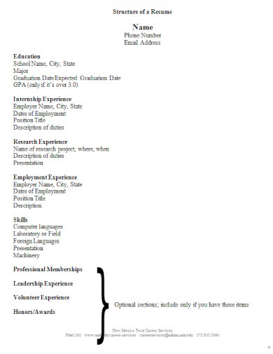 structure of a resume
