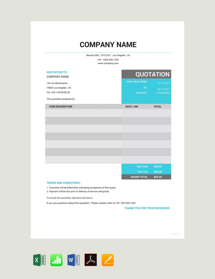 taxi quotation template