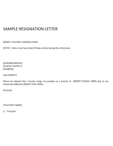 teachers resignation letter
