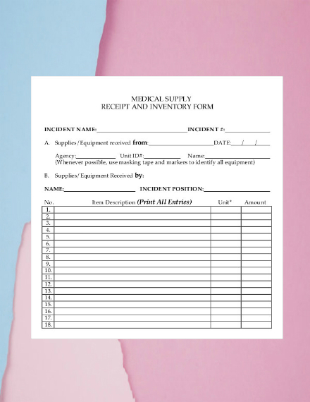 template of medical supply receipt inventory form