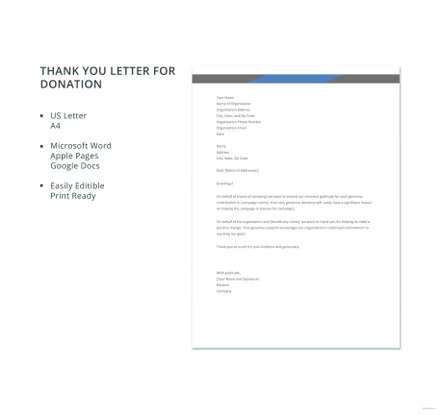 Thank You Letter for Donation Template
