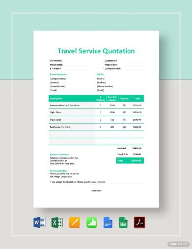 travel service quotation template